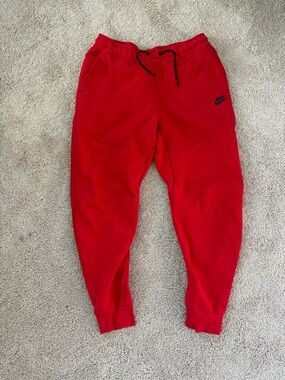 Nike Mens Red Jogger Sweatpants with Black Drawstring